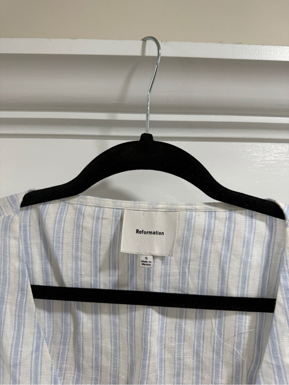 Reformation Light Blue Striped Tie-Front Short Sleeve Top - Picture 2 of 3
